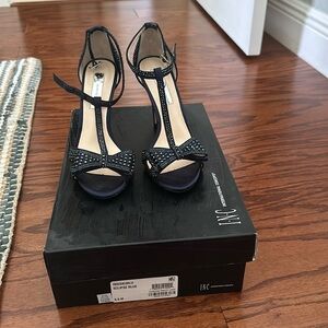 INC Navy jeweled heels